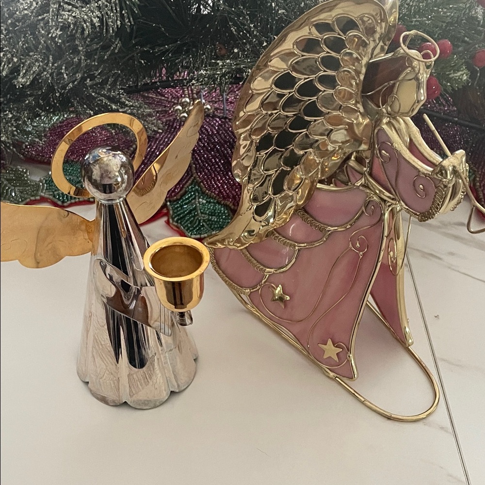 Gold/silver and Pink Angel Figurines